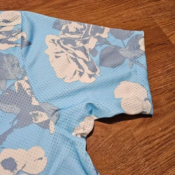 Nike Rose City Mesh Button-Up Shirt Dri-Fit Floral Men's Medium Blue FJ1650-499 - Picture 8 of 12